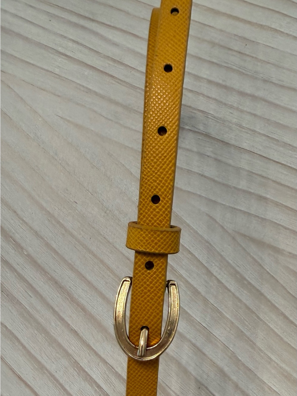 White House Black Market Mustard Textured Leather Belt with Gold Buckle